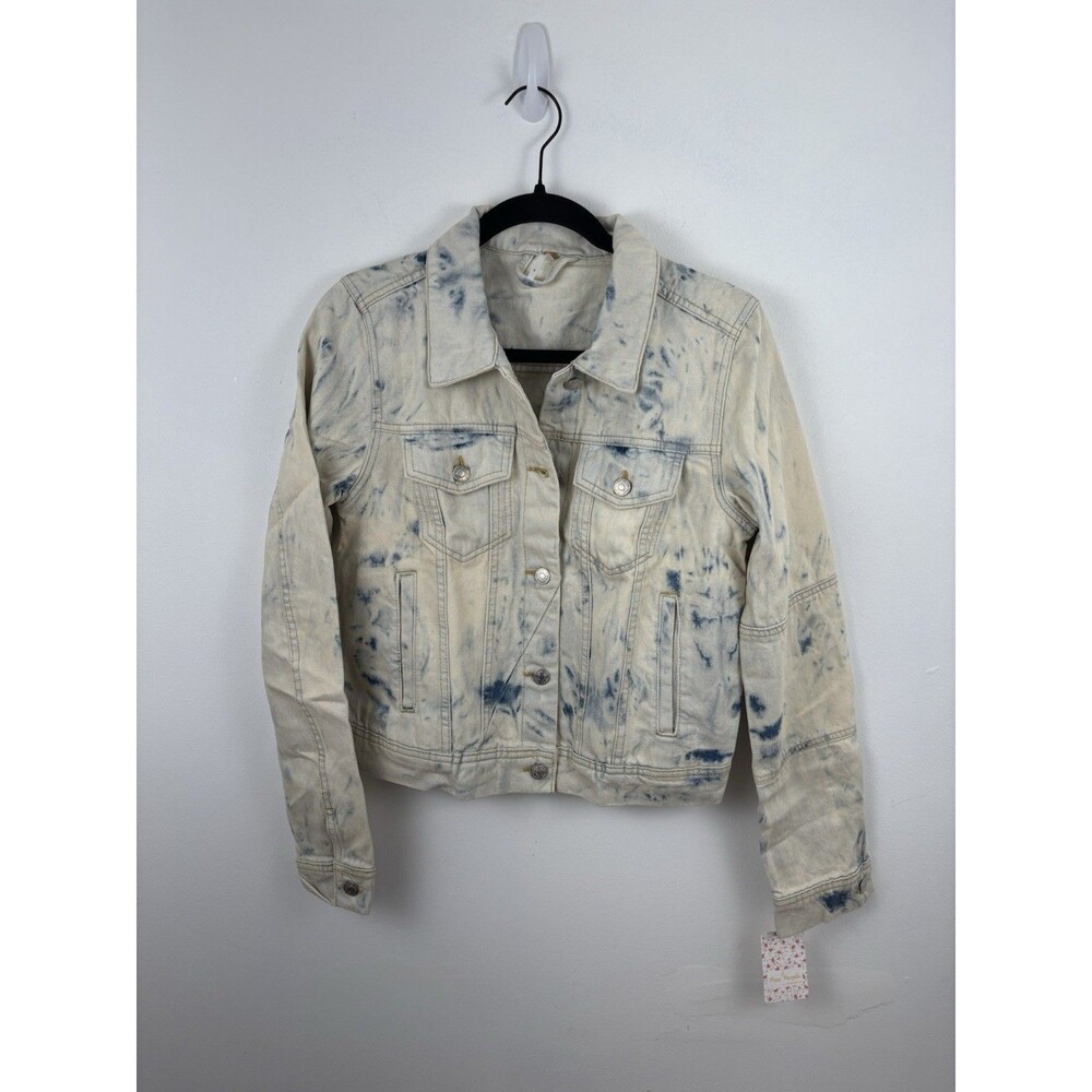 Free People Women Rumors Denim Jacket Tie Dye Blue Small Cotton Acid Wash